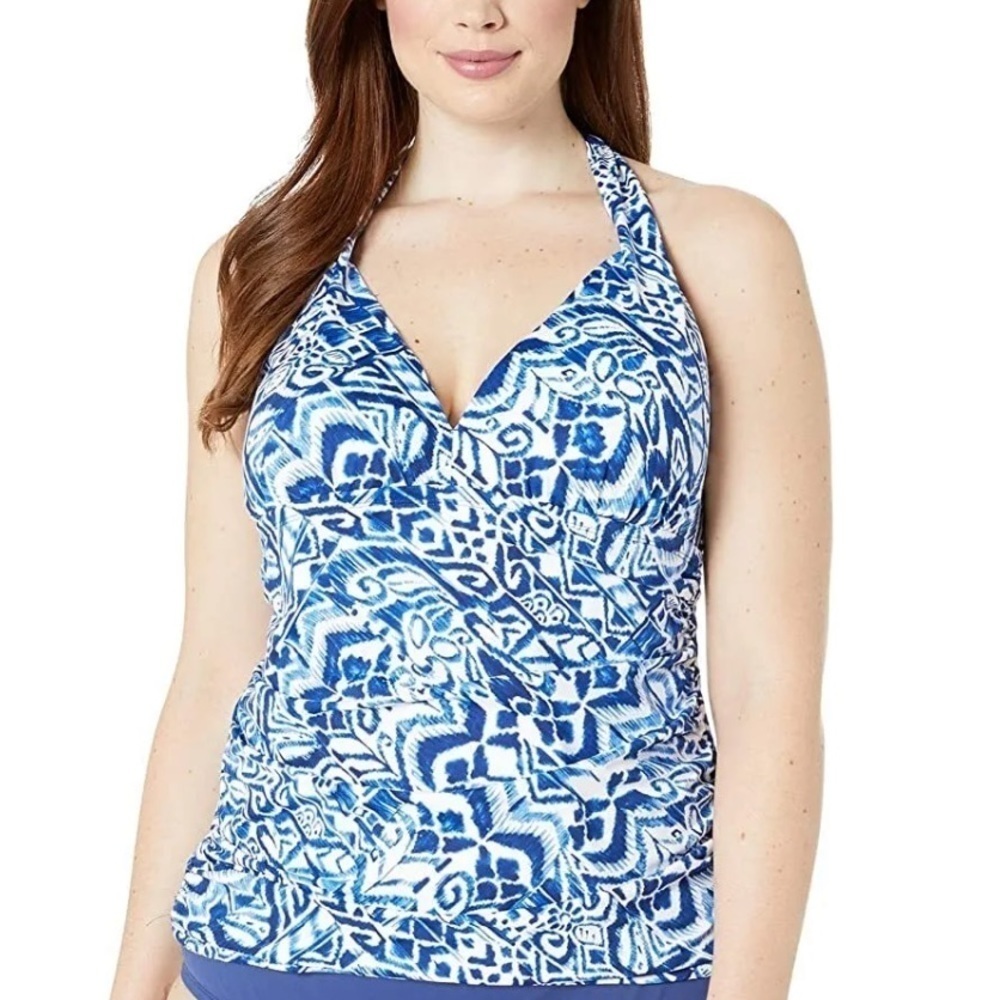 Lauren RALPH LAUREN Plus Size Bias Tribal Ikat Halterkini Blue